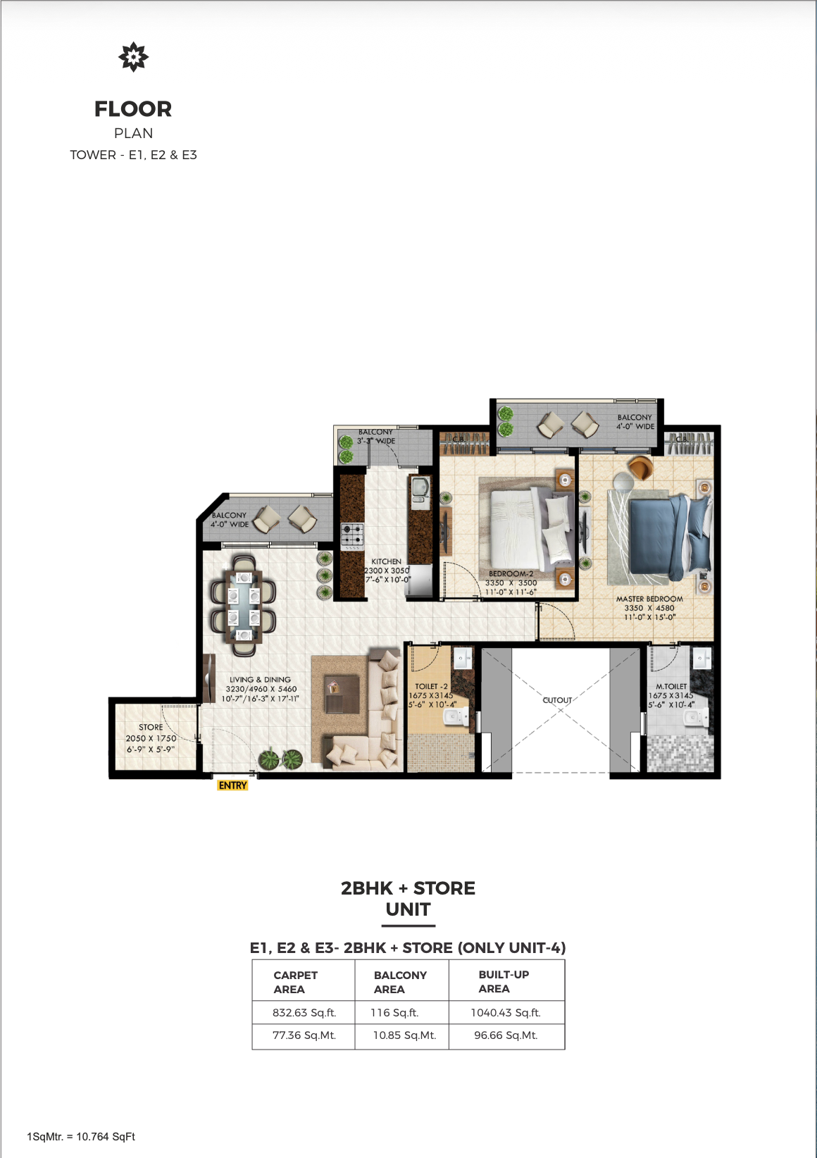 2 BHK + Store Unit Floor Plan