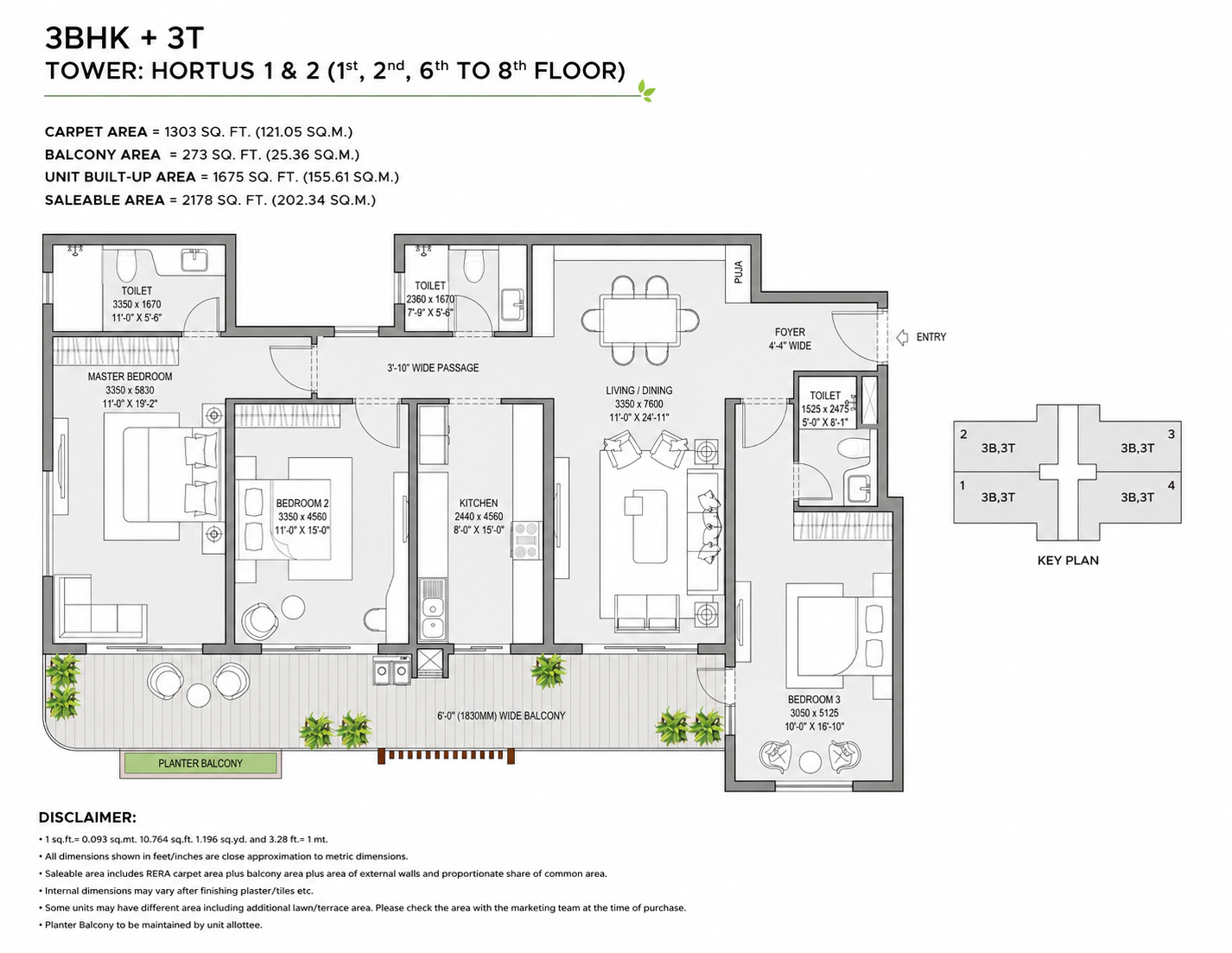 3 BHK + 3T Floor Plan
