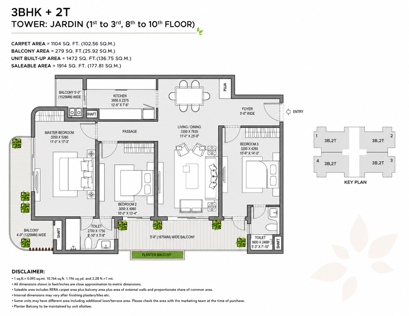 3 BHK + 2T Floor Plan